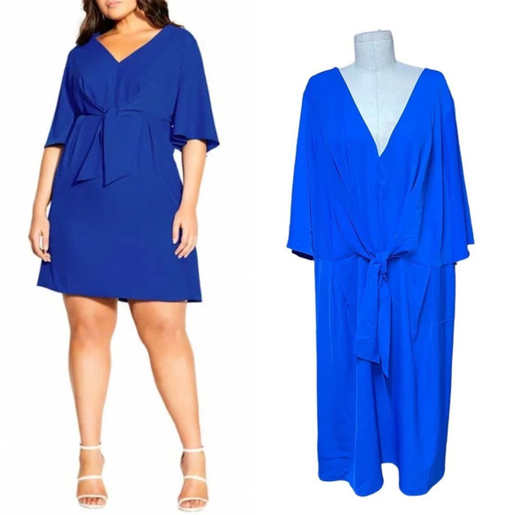 City Chic Knot Front Fit & Flare Dress In Electric Blue Size XL‎ / Plus Size 22 - Picture 1 of 11